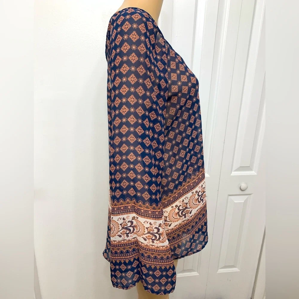 Sweet Journey Paisley Floral Long Sleeve Relaxed Tunic Blouse Women’s top size L